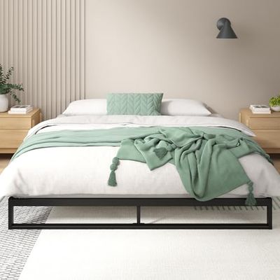 ZINUS Cama Trisha con estructura metálica de 18 cm, somier de láminas, soporte de listones de madera, 140 x 200 cm, color negro