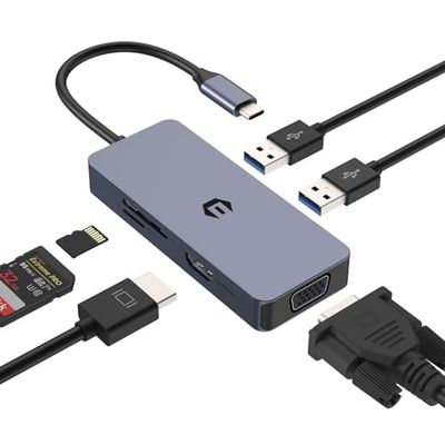 OOTDAY USB C Hub, 6 in 1 USB Splitter with 4K HDMI Output, SD/TF Card Reader, USB A 3.0, USB C Multiport Compatible with MacBook Air, Dell/HP/Lenovo