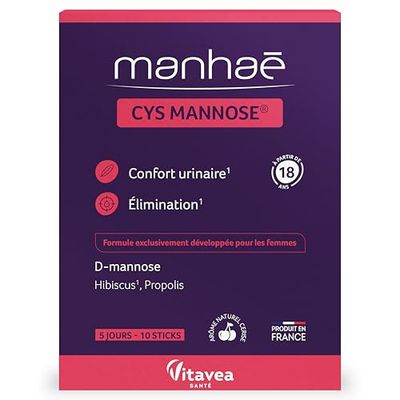 Vitavea Manhaé - Cys Mannose - Complément Alimentaire Confort urinaire, Elimination - Hibiscus, D-mannose, propolis - Formule exclusive - 10 sticks - 5 jours - Fabriqué en France