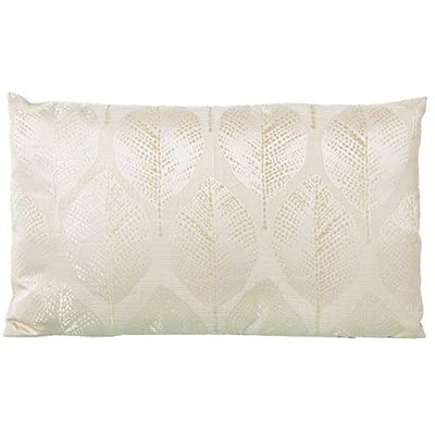 DRW Coussin rectangulaire Une Face en Polyester Motif Feuilles avec Fermeture éclair Crème 30 x 50 cm