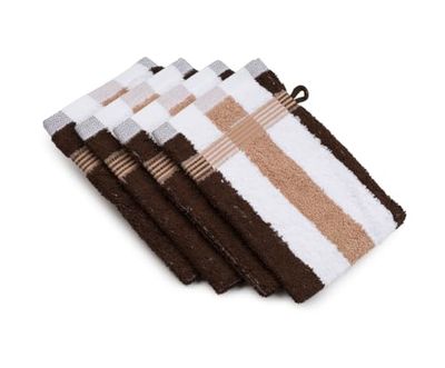 Gözze Conjunto de 4 luvas de banho às riscas de New York, macias e absorventes, algodão, 17 x 24 cm - castanho/branco/mocca