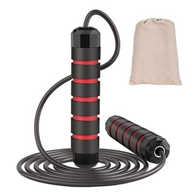 hvoolee hopprep vuxna fitness hastighets-rep, justerbar skipping rep hopprep perfekt för sport träning fitness lämplig för vuxna och barn, BR003, svart + röd