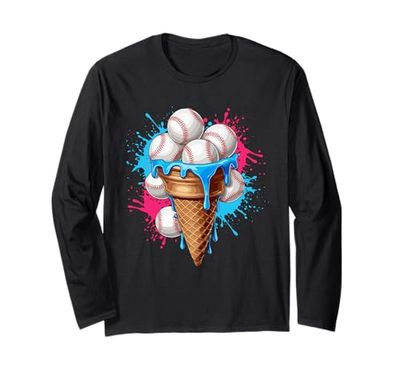 Béisbol Helado Cono Goteo Goteo Acuarela Deporte Amante Manga Larga