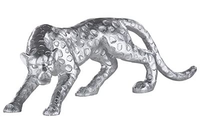 Casablanca Modern Figure Sculpture Design Cheetah, Polyresin, Antique Silver, Length 28 cm