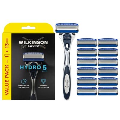 Wilkinson Sword Hydro 5 - Rasoir pour Homme - pour les trousses de toilette des hommes - 1 manche de rasoir réutilisable + 13 lames de rasoir de rechange