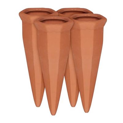 Relaxdays, Terracotta Irrigatori in Argilla per Vasi, Set da 4 Innaffiatori per Piante, per Bottiglie di Vino e Pet, Ceramica, 4 pz