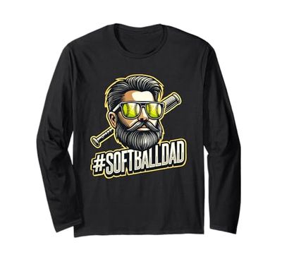 Softball Papà Con Barba E Occhiali Da Sole Maglia a Manica