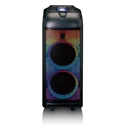 Lenco Altavoz para Karaoke PA-260, Sistema de Karaoke Bluetooth, 120 W RMS, Efectos de luz, batería integrada, 12 Horas de reproducción, 2 micrófonos, Color Negro