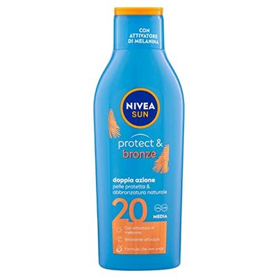 NIVEA SUN Solar Protect & Bronze FP mjölk 20 200 ml, solkräm 20 för en gyllene solbränna, intensiv och jämn, solskydd 20 med melaninaktivator