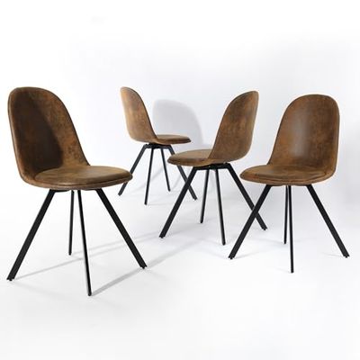 FurnitureR Ensemble de 4 chaises de Salle à Manger pivotantes en Daim, chaises de Cuisine de Loisirs pivotantes à 360 ° pour Salle à Manger Cuisine, Marron
