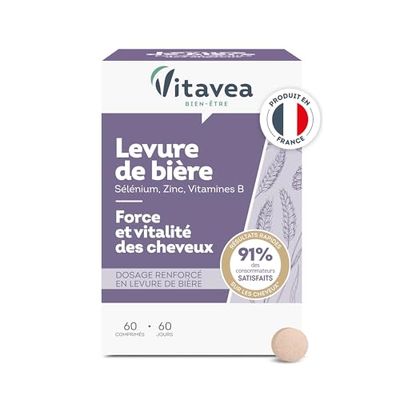 VITAVEA BIEN-ETRE - Levure de bière Biotine (vitamine B8) Zinc Sélénium - 550 mg 1 seule gélule/jour - Fabriqué en France - 60 comprimés Vegan