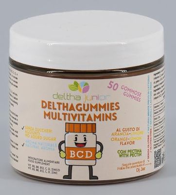 Vitamine B3, B8, B12, C, D, e zinco Gommose bambini e adulti made in Italy per il supporto della normale funzione muscolare e del sistema immunitario. Delthagummies Multivitamins