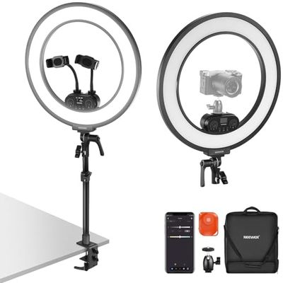 NEEWER RL45B Ring Light 18" À Eclairage Latéral de Bureau pour Téléphone Caméra Ordinateur, Kit Éclairage LED Support Téléphone Pied Bureau Vidéo Webcam Enregistrement Appel Zoom Streaming Maquillage