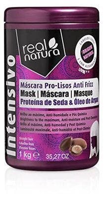 Real Natura - Máscara Capilar Sin Sal Pro-Lisos Anti Frizz - Hidratación Profunda con Argán - Control del Frizz - Ideal para Cabellos Lisos y Ondulados - Reparación y Suavidad - 1 kg