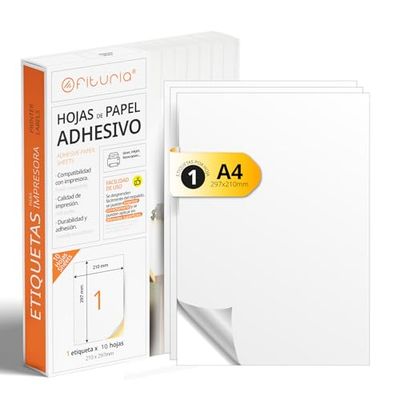 Feuilles A4 d'Étiquettes Adhésives Blanches, Créez vos Autocollants Personnalisés toute Surface, Papier A4 Adhésif Sécurisé, Étiquette Adhésive à Imprimer - Ofituria (1 par feuille, 10 feuilles)