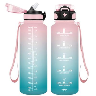 Vikaster VK-TY-SDXZG-1500ML-JB-Pink-Cyan-VC, Palestra, Senza BPA, Borracce con Cannuccia Adatto per Sport, Fitness, Trekking, Ufficio, Outdoor Unisex-Youth, Rosa-Ciano 1500ml