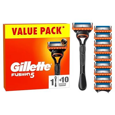Gillette Fusion5 Razor for Men, 1 Gillette Razor, 10 Razor Blade Refills, with Lubrastrip for a Close Shave