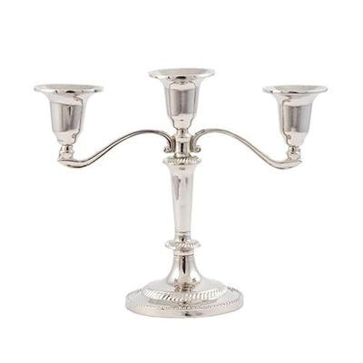 DRW Portacandele a 3 bracci color argento base rotonda 10 x 18 x 14 cm