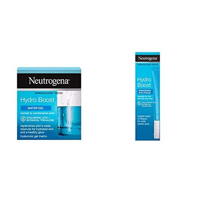 Neutrogena Hydro Boost Water Gel Moisturiser with Hyaluronic Acid & Trehalose - For dry skin - 50 ml & Hydro Boost Eye Awakening Gel-Cream, 15ml