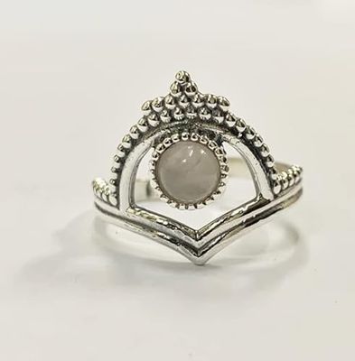 VIE Crowned Chevron Crystal Ring, Rose Quartz