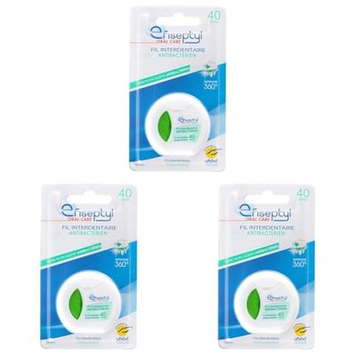 Efiseptyl - Fil Interdentaire Antibactérien - Goût Menthe - Enrichi En Agent Antibactérien - Nettoyage 360° - Bobine De 40m (Lot de 3)