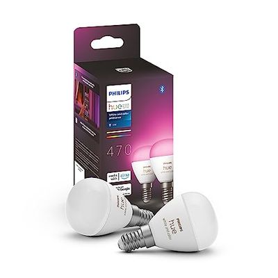 Philips Hue White and Color Ambiance Luster, Lampadina Sferica Smart, Luce Bianca o Colorata, 5.1W, Dimmerabile, Bianco, confezione da 2
