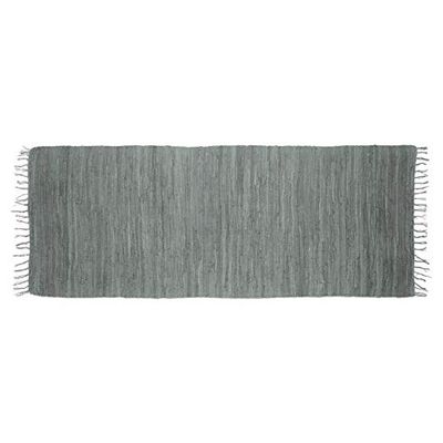 Relaxdays Flickenteppich Grau 80 x 200 cm mit Fransen 100% Baumwolle, Einfarbig, Fleckerlteppich, Anthrazit tapete sólido, 100% algodão e revestimento de látex antiderrapante, cor cinzenta