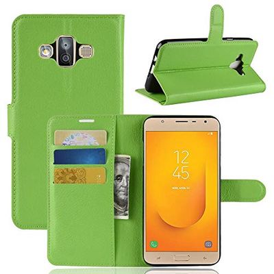 Carcasa de telefono for Galaxy J7 Duo Litchi Texture Horizontal Flip Funda de Cuero con Soporte y Ranuras for Tarjetas y Billetera (Negro) (Color : Verde)