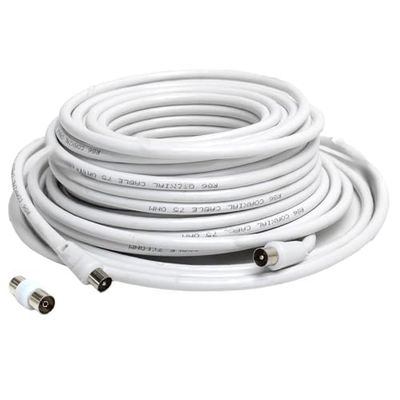 Zarivy Cable coaxial RG6U de 20m con conectores macho a macho, ideal para conexión de TV, satélite y distribución de señal.