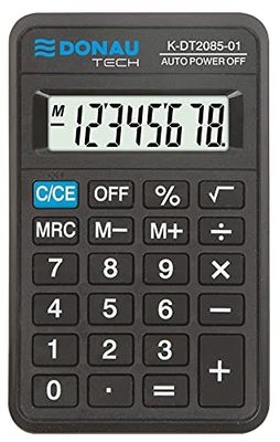 Calculatrice de Poche DONAU Tech/K-DT2085-01 Fonction Racine à 8 Chiffres/ 114x69x18mm/ Couleur: Noir/Calculatrice avec Affichage à 8 Chiffres/Fonctionnement sur Piles/Design Compact