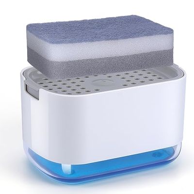 Alyvisun Dispenser Sapone Cucina, Dosatore Sapone Cucina con Supporto Spugna, 2 in 1 Dispenser Detersivo Piatti Dspenser per Stoviglie Lavello Cucina Dosatore Sapone Liquido
