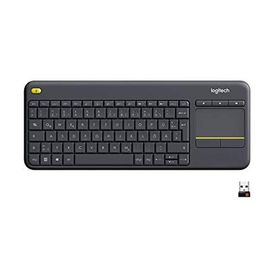 Logitech K400 Plus Wireless Touch TV Keyboard With Easy Media Control and Built-in Touchpad, QWERTZ German Layout - Black
