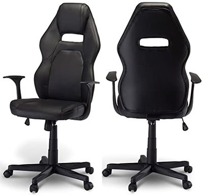 Ibbe Design Ergonomiczne Krzesło Biurowe Obrotowe Komputerowe Krzesło Gamingowe Space Regulacja wysokości siedziska, Czarny, Sztuczna skóra, Funkcja przechylania, 65x65x110/120 cm