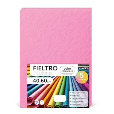 m-office Pannolenci Colorati, Feltro per Lavoretti Creativi, Cucito e Patchwork, Materiale per Scrapbooking e Decorazioni, Set Colori DIY, Ideale Artigianato e Fai-da-te, 40x60cm (Rosa Chiaro, 5pz)