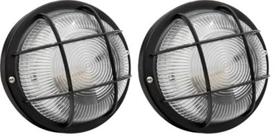 Brennenstuhl Plafoniera Rotonda da Parete o Soffitto, Portalampada con Griglia in Plastica Resistente, Attacco E27, Max 60W, Applique per Interno & Esterno, IP44, Nero (Confezione da 2)
