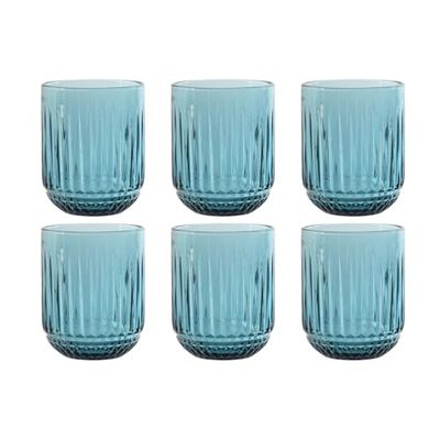 VASO SET 6 CRISTAL 7,5X7,5X9,5 275ML RAYADO AZUL