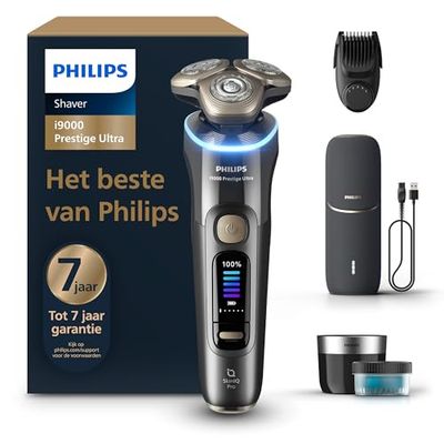 Philips Shaver i9000 Prestige Ultra, afeitadora eléctrica en seco y húmedo, tecnología Skin IQ Pro, triple sistema de elevación y corte, cuchillas NanoTech 360º, 5 modos de afeitado, modelo XP9402/46