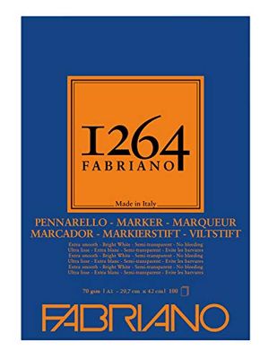 Honsell 19100640 – Fabriano Marker Layoutblock 1264, 70 g/kvm, DIN A3, 100 ark extra vitt, halvtransparent papper, för alkohol-, lösningsmedels- och vattenbaserade markörer