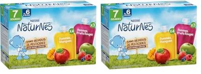 NATURNES GOURDES POMMES MANGUES/POMMES FRUITS ROUGES DES 6 MOIS 7x90g (Lot de 2)