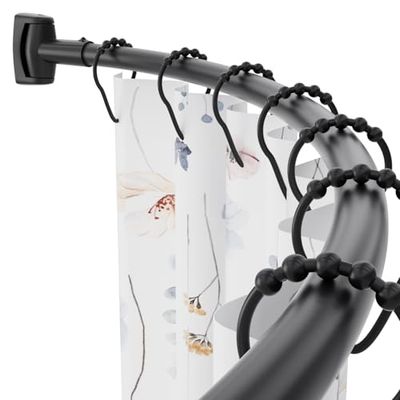 Chrsouly Asta da doccia curva regolabile, 106,7-188 cm, extra larga, antiruggine, in acciaio inossidabile di alta qualità, asta curva per bagno, necessità di forare, nero