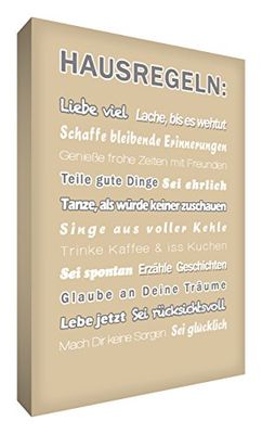Little Helper HR2436-01G Feel Good Art - Quadro da parete in tela con scritta Hausregeln, 91 x 60 cm, colore: Beige