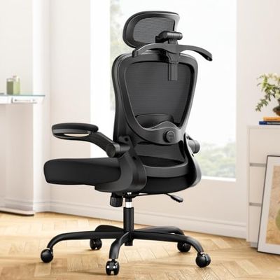 Marsail Silla de Oficina ergonómica con reposacabezas 3D y Soporte Lumbar 3D, Silla de Escritorio ergonómica con reposabrazos abatibles, Bloqueo de inclinación de 90° – 120° y cojín Grueso, soporta