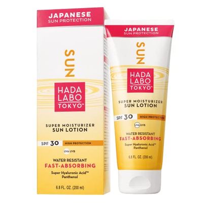 HADA LABO TOKYO SUN LOTION 200 ml - Protector Solar 30 SPF - Crema Solar - Con Pantenol y ácido Hialurónico - Bronceador Solar