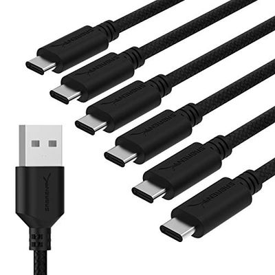 Sabrent [6-Pack] 22AWG Premium 6ft USB-C naar USB A 2.0 Sync en Charge Kabels [Zwart] (CB-C6X6)