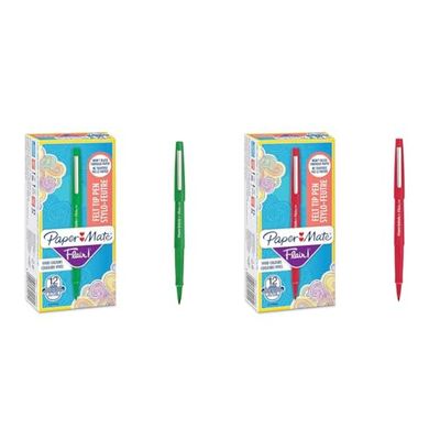 PAPER MATE Flair Feutres de Coloriage - pointe moyenne (0,7 mm) - encre magenta - boîte de 12 & Flair Stylos-Feutres de coloriage | pointe moyenne (0,7 mm) | encre rouge | boîte de 12