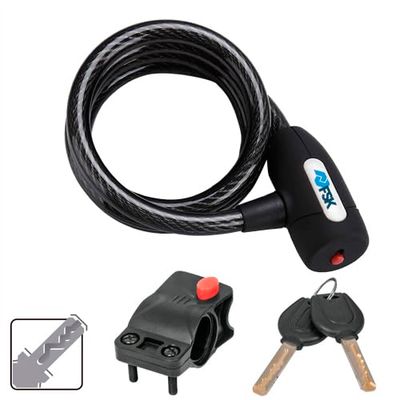 VoltShine Cable antirrobo de Acero Recubierto en PVC Tipo pitón con Cerradura de Llave, Resistente al Corte y manipulación, Ideal para Proteger Bicicletas y Motocicletas.