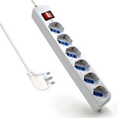Ewent EW3922-3M Extensão de 12 tomadas, 4 universais Schuko e 8 bipasso, tomada múltipla, cabo 1,5 m, medidas 26,5 cm x 4 cm x 4,6 cm, interruptor luminoso - cor branca, tomada italiana 16A