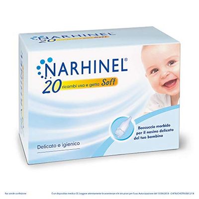 Narhinel 20 Refills for Nasal Aspirator for Babies and Children with Absorbent Filter to Retain Mucus, Disposable Replacement, Soft and Hygienic, Disposable