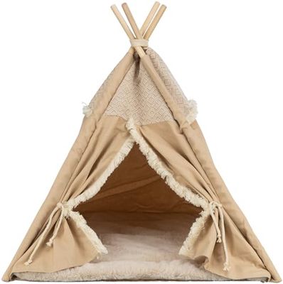 TRIXIE Tipi antiscivolo per cani e gatti in design bohémien, 55 × 65 × 55 cm, beige – con cuscino reversibile integrato, lavabile in lavatrice – 38211