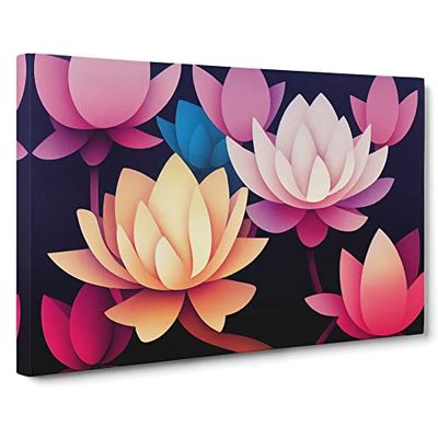 Inspirational Lotus Flowers Canvas Wall Art Print Ready to Hang, Framed Picture for Living Room Bedroom Home Office Décor, 30x20 Inch (76x50 cm)